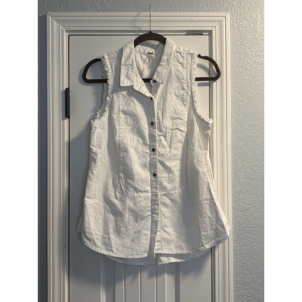 Free People Sleeveless Linen Blend Button Up Shirt Womens XS Pockets White